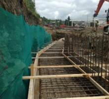 Wood formwork and reinforcing steel bars use in construction site